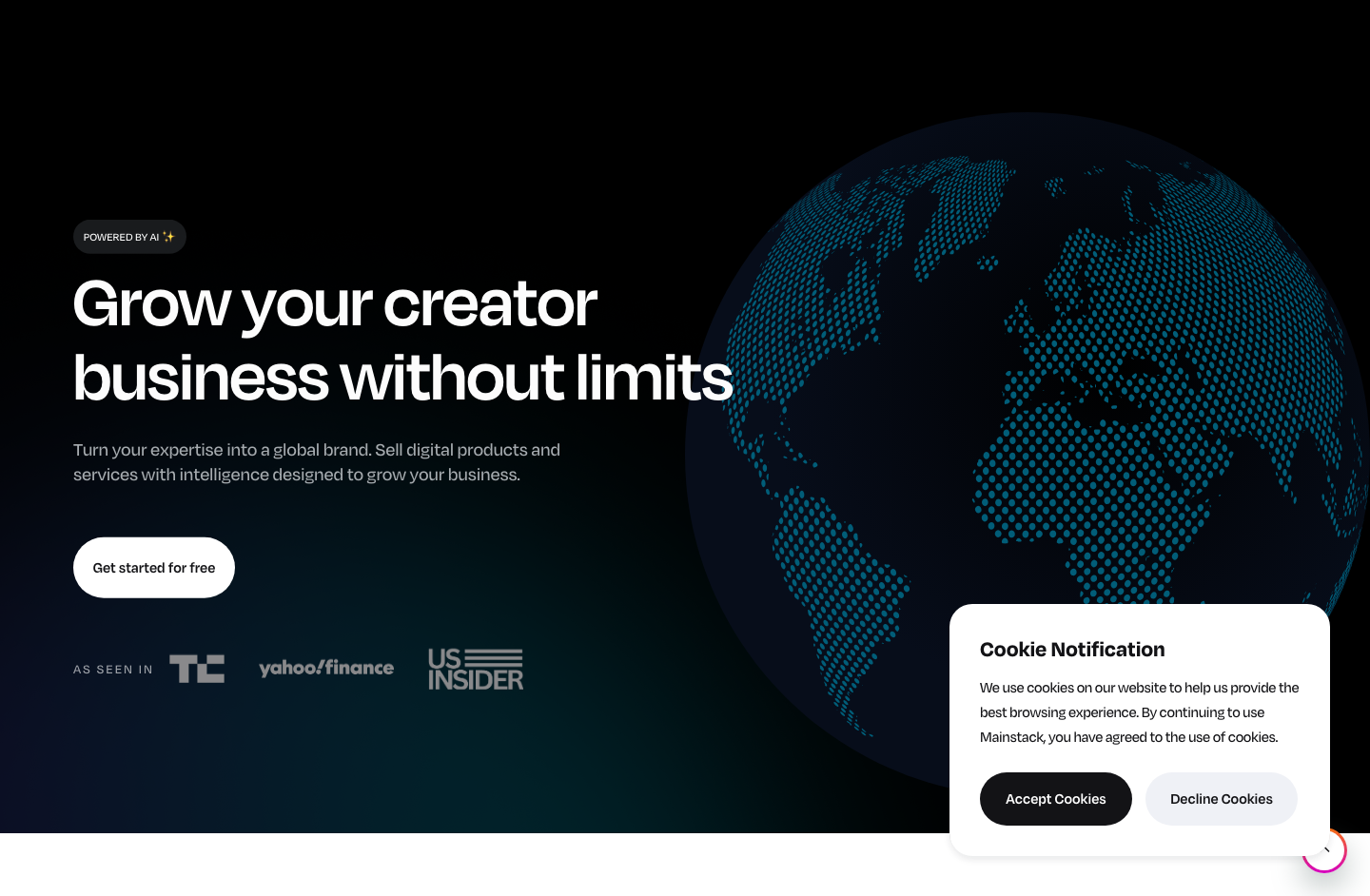 Mainstack commerce and payments platform marketing website