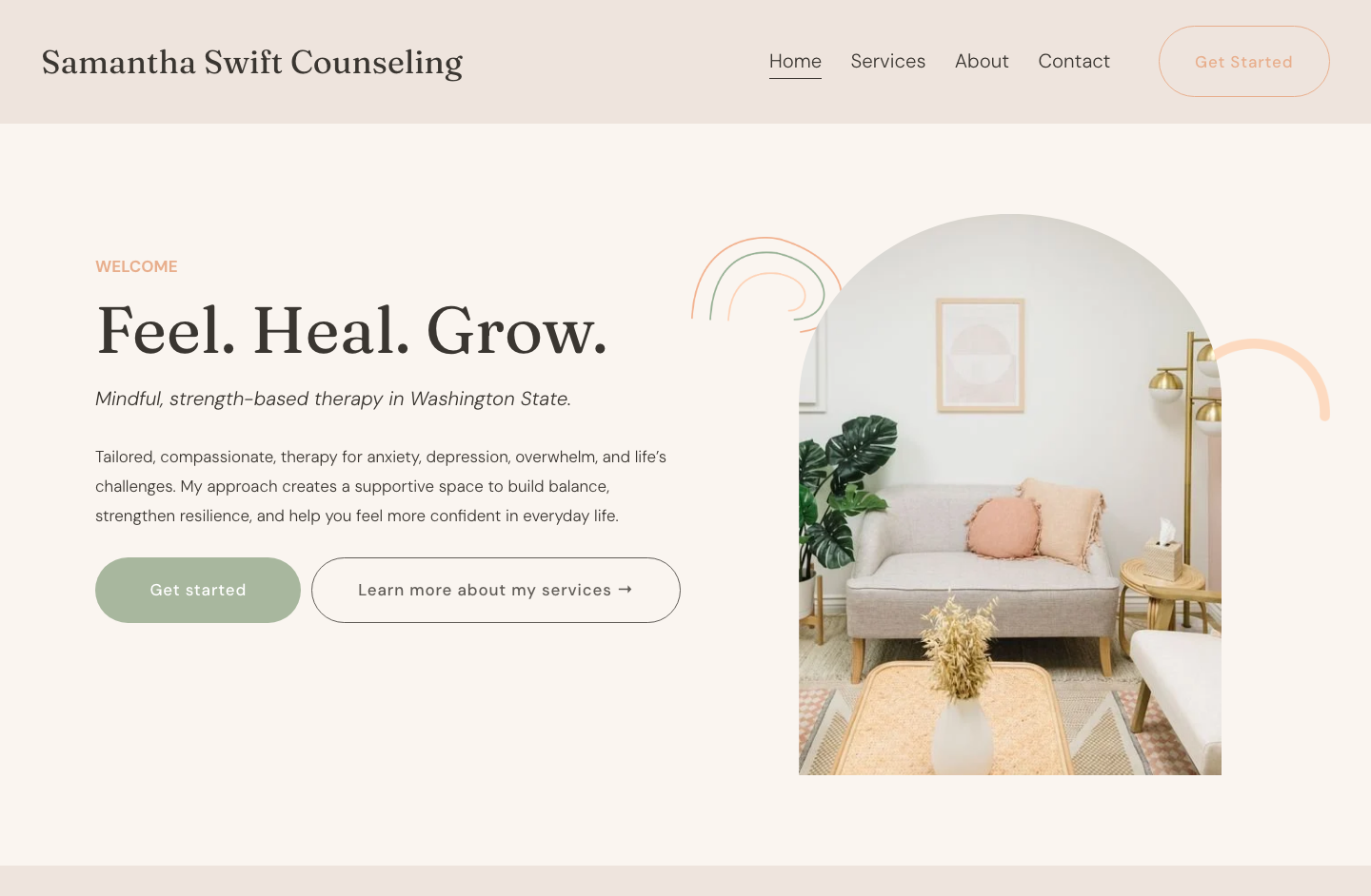 Samantha Swift Counseling therapy practice website on Squarespace